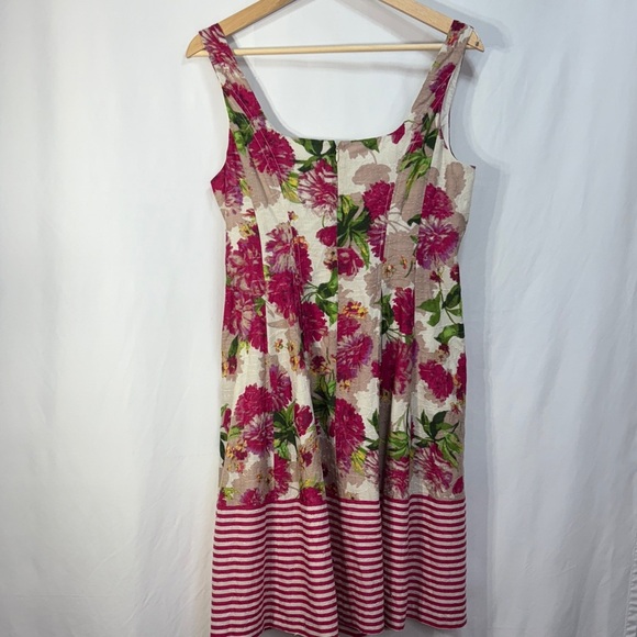 🎹 Nine West Pink and Green Floral striped tank Midi Dress cotton - Picture 5 of 5